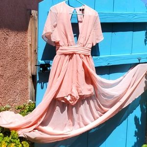 Soft Pink Long Spring Dress w Shorts
